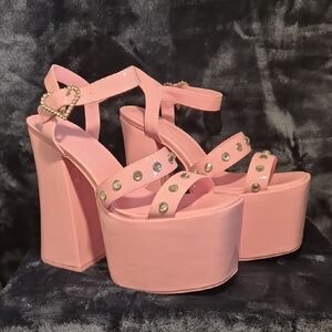 Sugar Thrillz Pink Heart Studded Platforms